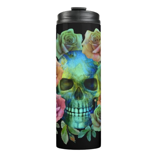 BOUTEILLES ISOTHERMES PEAU VERT MORT AVEC FLEURS (Devant)