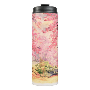 Bouteilles Isothermes Peinture aquarelle paysage rose fleur rouge rose d