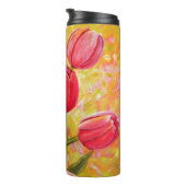 Bouteilles Isothermes Peinture avec arrangement de tulipe rose et rouge (Tourné sur la droite)