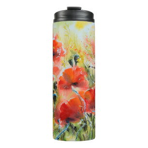 Bouteilles Isothermes Peinture de fleurs de pavot rouge couleur eau. Fle