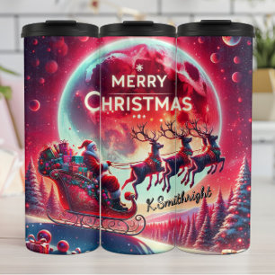 Bouteilles Isothermes Père Noël au-dessus des pins gelés
