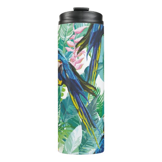 Bouteilles Isothermes perroquets colorés et fleurs exotiques (Devant)