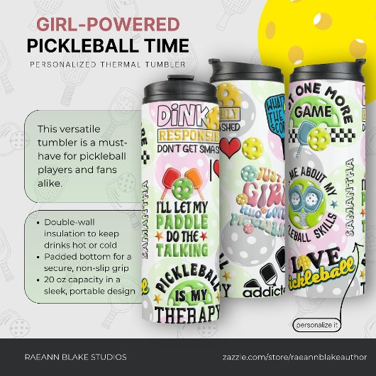 Bouteilles Isothermes Personalized "Girl-Powered Pickleball Time"