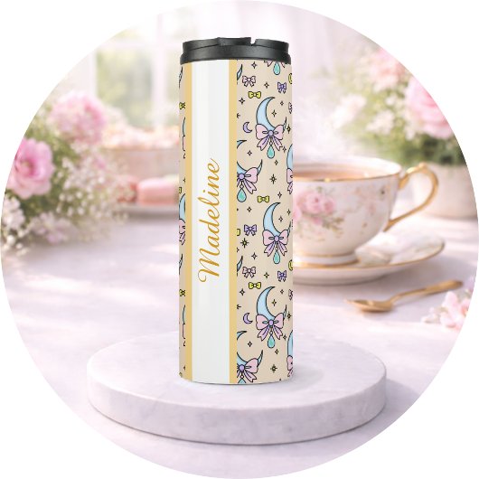 Bouteilles Isothermes Personalized Girly Cute Bow Name Peach Moons