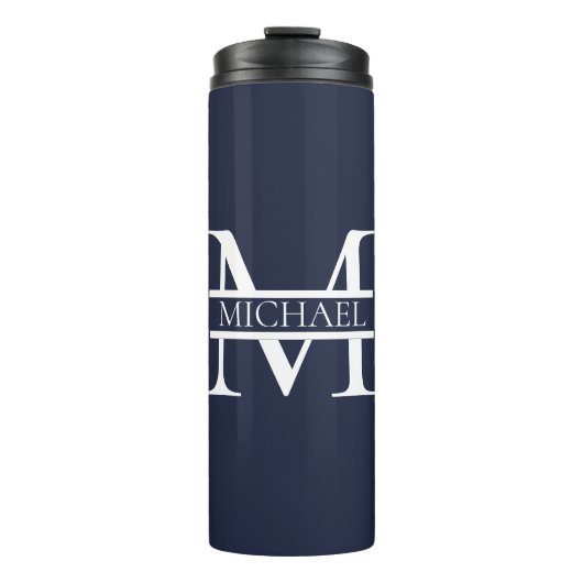 Bouteilles Isothermes Personnalisé Elegant Navy Blue Monogramme et nom (Devant)