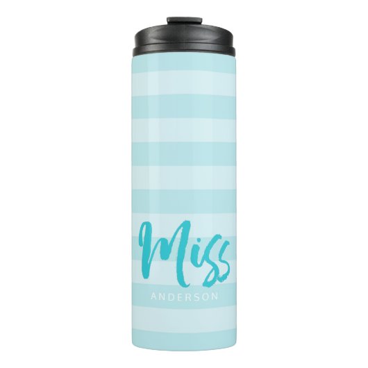 Bouteilles Isothermes Personnaliser avec le nom Miss Preppy Blue Stripes (Devant)