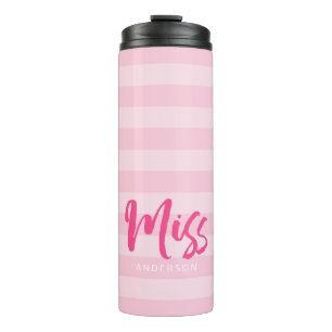 Bouteilles Isothermes Personnaliser avec le nom Miss Preppy Pink Stripes