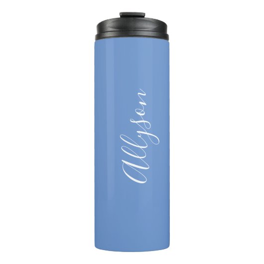 Bouteilles Isothermes Personnaliser le nom blanc Script vertical, bleu (Devant)