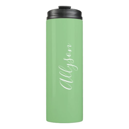 Bouteilles Isothermes Personnaliser le nom blanc Script vertical, Sage (Devant)