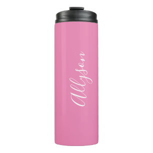 Bouteilles Isothermes Personnaliser Nom Écriture Blanche Verticale, Rose