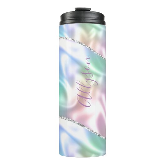 Bouteilles Isothermes Personnaliser Nom Purple Script Vertical Iridescen (Devant)