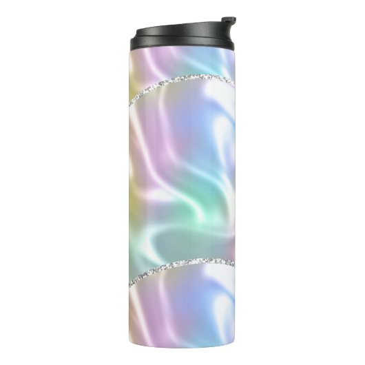Bouteilles Isothermes Personnaliser Nom Purple Script Vertical Iridescen (Tourné sur la gauche)