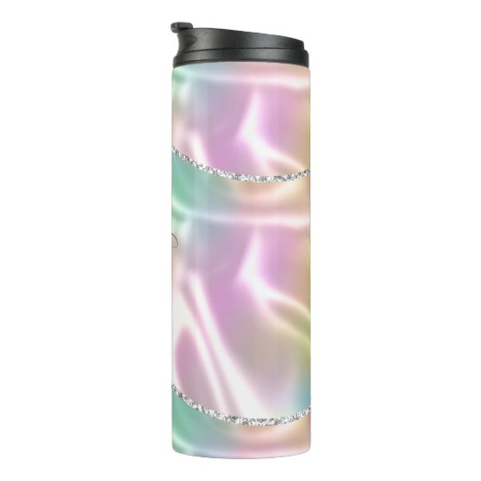 Bouteilles Isothermes Personnaliser Nom Purple Script Vertical Iridescen (Tourné sur la droite)