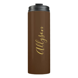 Bouteilles Isothermes Personnaliser Nom Script Or Vertical, Chocolat