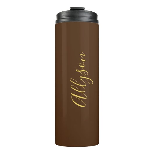 Bouteilles Isothermes Personnaliser Nom Script Or Vertical, Chocolat (Devant)