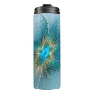 Bouteilles Isothermes Petite Beauté Moderne Fleur d'Art Fractal Bleu Or
