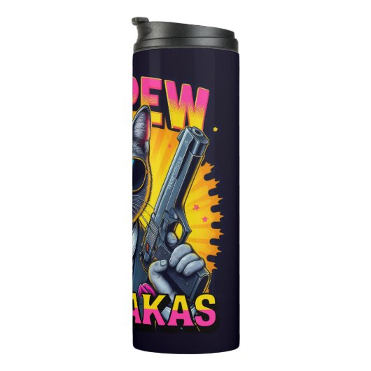 Bouteilles Isothermes Pew Pew Madafakas Cool Chat avec style et pistolet (Tourné sur la droite)