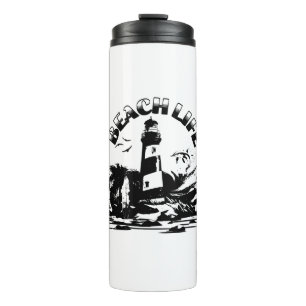Bouteilles Isothermes Phare de la vie de plage en noir et blanc