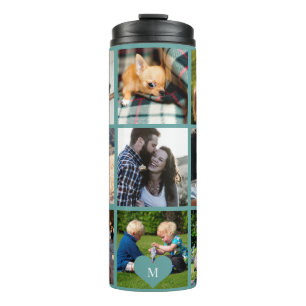 Bouteilles Isothermes Photo collage monogramme personnalisé vert moderne