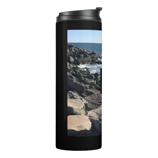 Bouteilles Isothermes Photo Ocean Waves and Rocks Initial Black (Tourné sur la gauche)