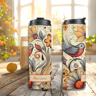 Bouteilles Isothermes Pigeon et Floral Design nom personnalisé été