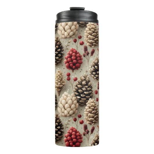 Bouteilles Isothermes Pinecones d'hiver et baies rouges (Devant)