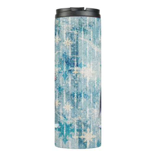 Bouteilles Isothermes Pingouins D'Aquarelle Bleu D'Hiver Avec Écharpes (Dos)