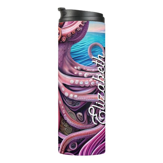 Bouteilles Isothermes Pink Kraken Octopus Tentacles Nom personnalisé (Tourné sur la droite)