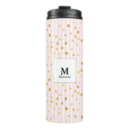 Bouteilles Isothermes Pink Stripes & Gold Pois Monogram Tumbler (Devant)