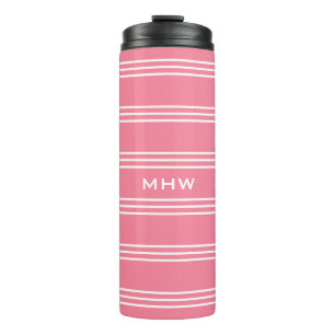 Bouteilles Isothermes Pink Stripes monogramme personnalisé tumbler
