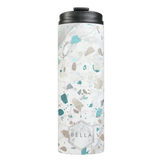 Bouteilles Isothermes PixDezines TERRAZZO AQUA ARGENT TURQUOISE (Devant)