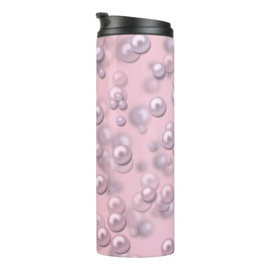 Bouteilles Isothermes Placers de perles blanches roses sur velours rose (Tourné sur la droite)