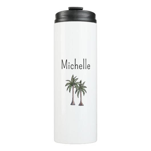 Bouteilles Isothermes Plage tropicale Palmiers Typographie simple (Devant)