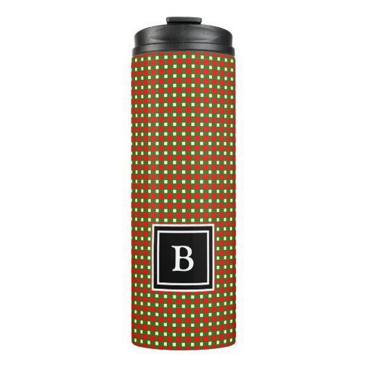 Bouteilles Isothermes Plaid de Noël moderne Monogramme Initial Rouge Ver (Devant)
