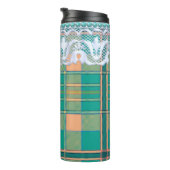 Bouteilles Isothermes Plaid et dentelle vert et pêche mignonne girly (Tourné sur la droite)