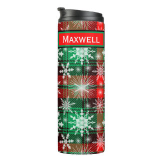 Bouteilles Isothermes Plaid Et Snowflakes Noël Motif 1 Avec Nom