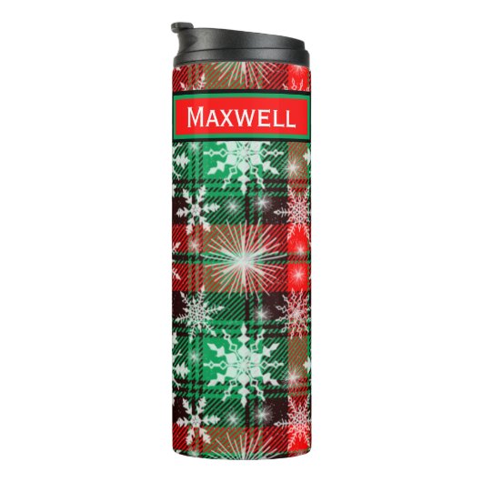 Bouteilles Isothermes Plaid Et Snowflakes Noël Motif 1 Avec Nom (Tourné sur la droite)