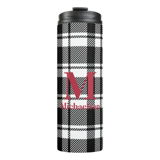 Bouteilles Isothermes Plaid noir et blanc avec nom de monogramme (Devant)
