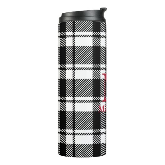 Bouteilles Isothermes Plaid noir et blanc avec nom de monogramme (Tourné sur la gauche)