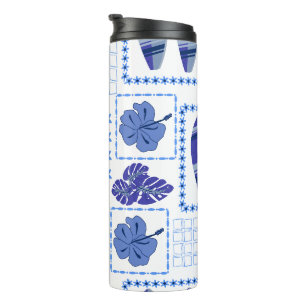 Bouteilles Isothermes Planche de surf tropicale bleue motif hibiscus