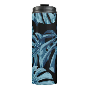 Bouteilles Isothermes Plante Monstera : motif feuille bleu.