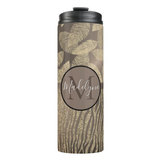 Bouteilles Isothermes Plumes chic avec monogramme d'impression Zebra (Devant)