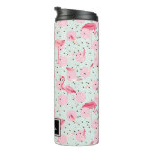Bouteilles Isothermes Plumes de Flamant rose sur Pois | Ajouter Votre No (Tourné sur la droite)