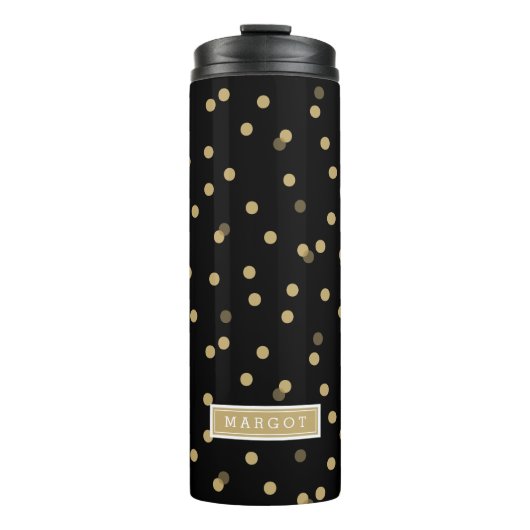 Bouteilles Isothermes Points Confetti Noir et Or Monogramme (Devant)