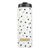 Bouteilles Isothermes Points Confetti Noir Rose et Or Monogramme (Devant)
