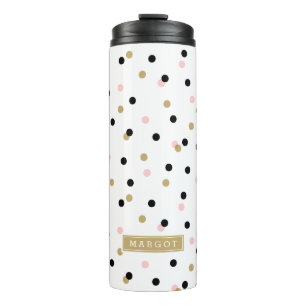 Bouteilles Isothermes Points Confetti Noir Rose et Or Monogramme