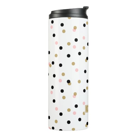 Bouteilles Isothermes Points Confetti Noir Rose et Or Monogramme (Tourné sur la gauche)