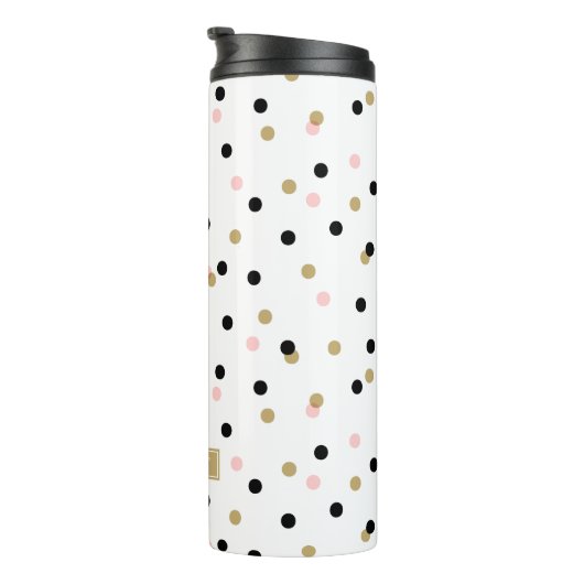 Bouteilles Isothermes Points Confetti Noir Rose et Or Monogramme (Tourné sur la droite)