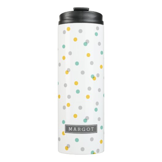 Bouteilles Isothermes Points d'aqua gris et de confetti jaune Monogramme (Devant)