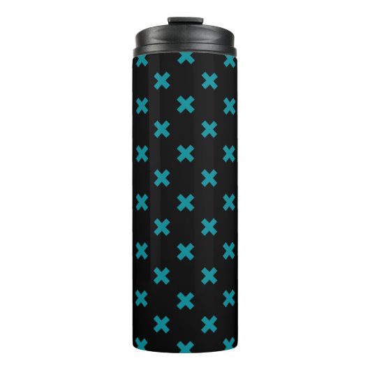 Bouteilles Isothermes points de croix turquoises sur noir (Devant)